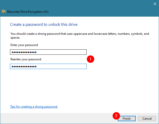 Creating a new BitLocker password for the USB drive