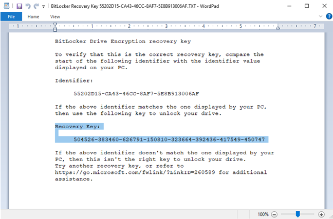 The BitLocker Recovery Key