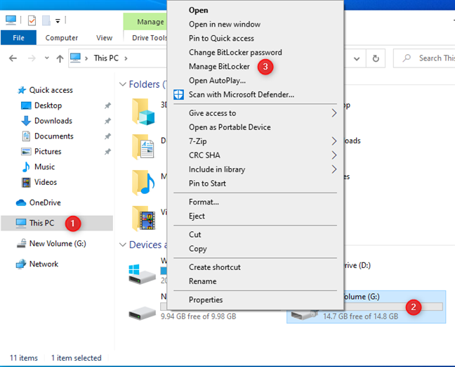 In the right-click menu, go to Manage BitLocker