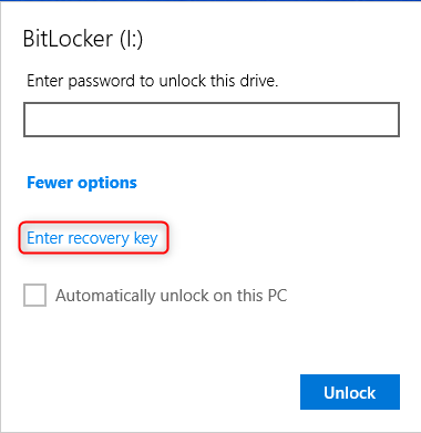 Choose to enter the recovery key