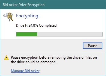 The USB drive is encrypted by BitLocker To Go