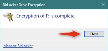 BitLocker finished encrypting the removable drive