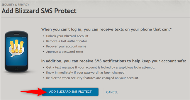 Adding Blizzard SMS Protect
