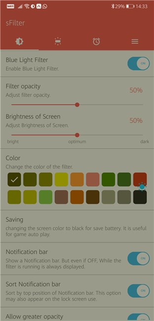 Best night light apps for Android: sFilter - Blue Light Filter