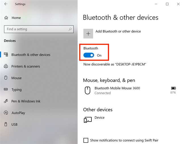 Turn Bluetooth On to connect devices in Windows 10