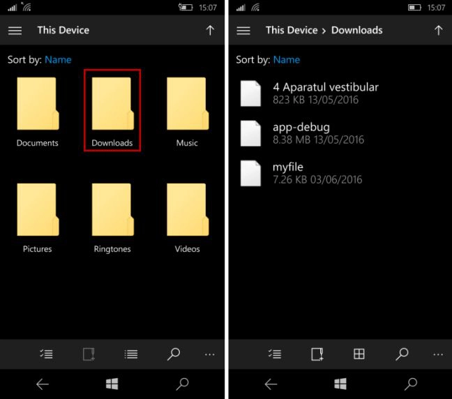 Windows 10 Mobile, Bluetooth, receive, files, find