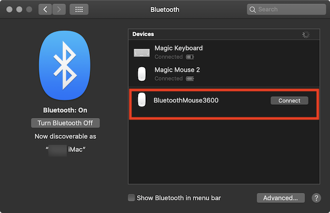Setting your mouse in pairing mode allows your Mac to find it