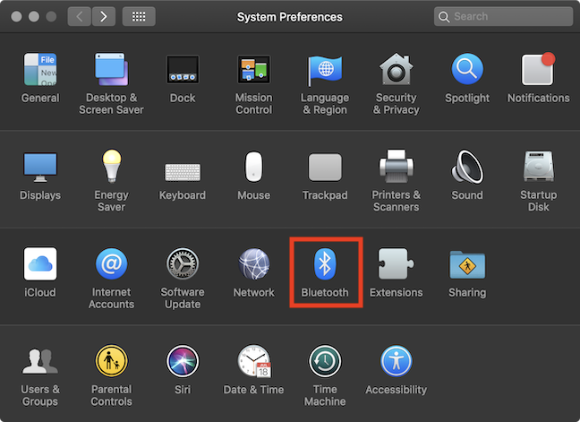The Bluetooth option in the System Preferences window