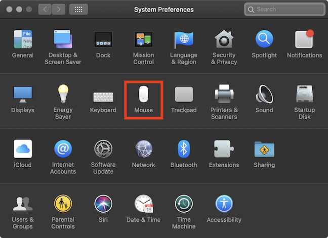 The Mouse option in the System Preferences window