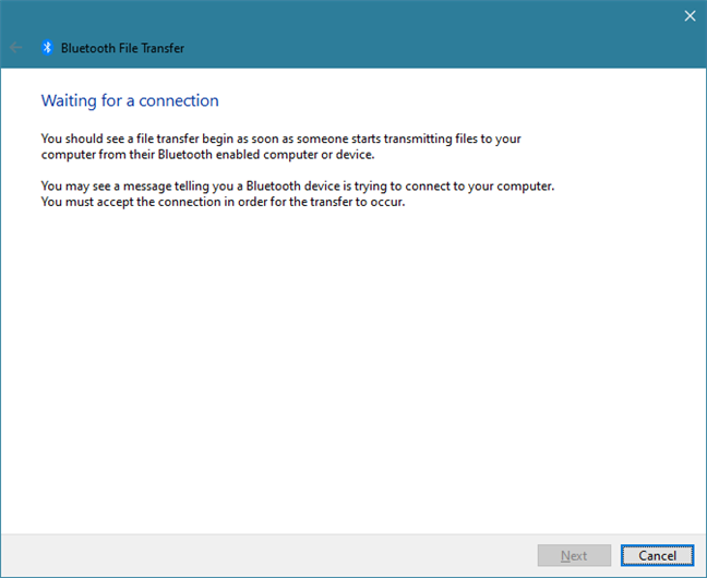 Windows 10 waiting for a Bluetooth connection