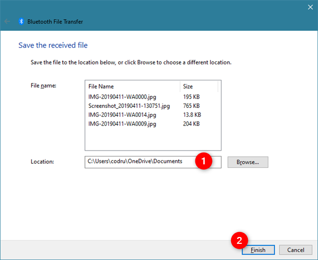 Saving the files received via Bluetooth