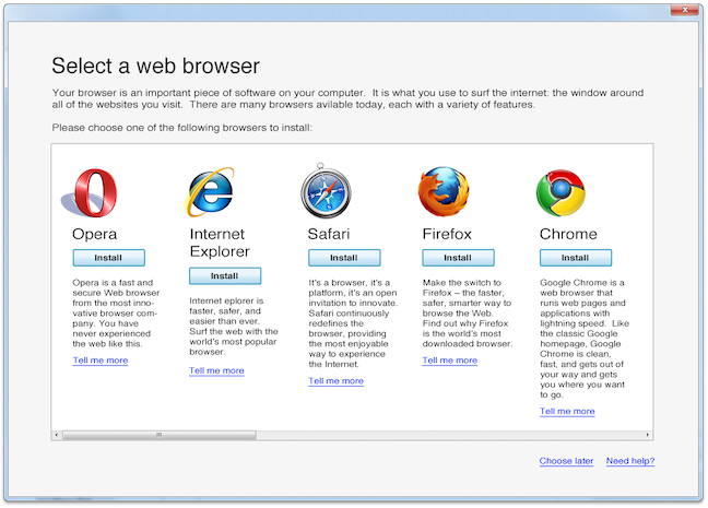 Microsoft's browser ballot for Windows 7