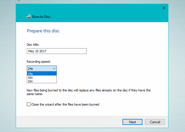 Windows, burn discs