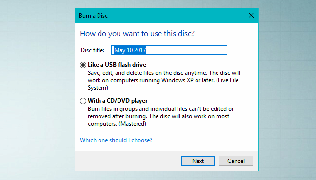 Windows, burn discs