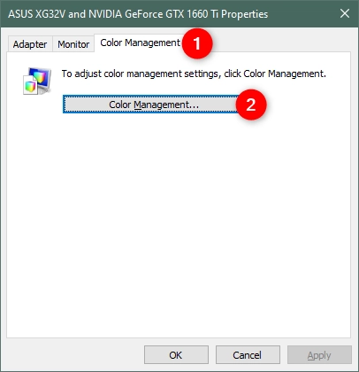 The Color Management button from the monitor's Properties window