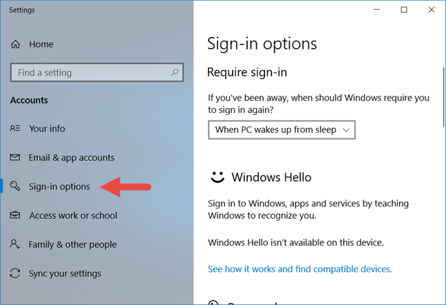 Windows 10, user password