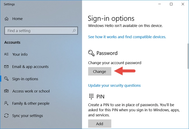 Windows 10, user password