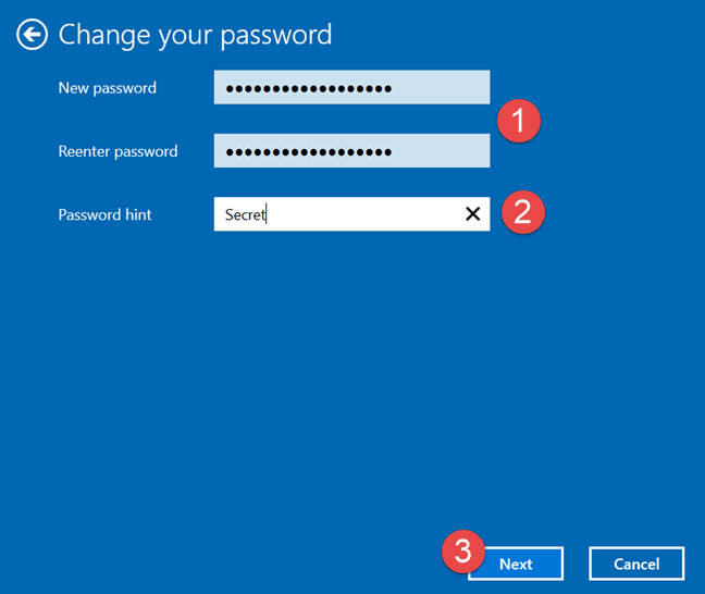 Windows 10, user password