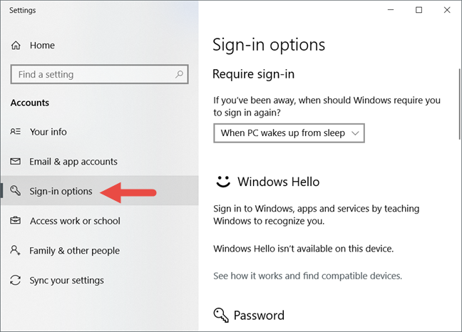 Windows 10, user password