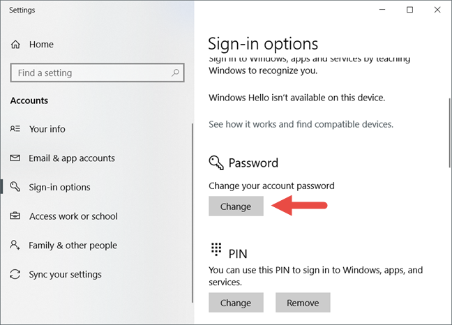 Windows 10, user password