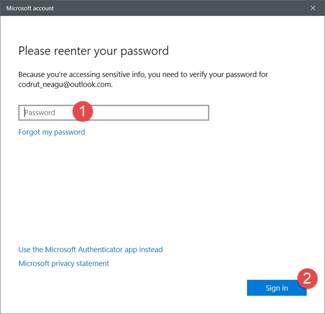 Windows 10, user password