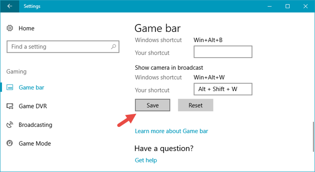 Windows 10, Game bar, shortcuts