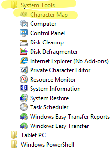Character Map in Windows 7 and Windows 8