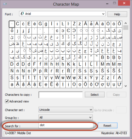 Windows Symbol Character Map