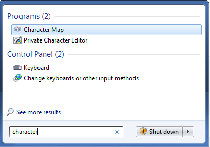 Character Map in Windows 7 and Windows 8