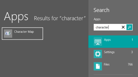 Character Map in Windows 7 and Windows 8