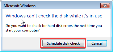 Schedule disk check in Windows 7