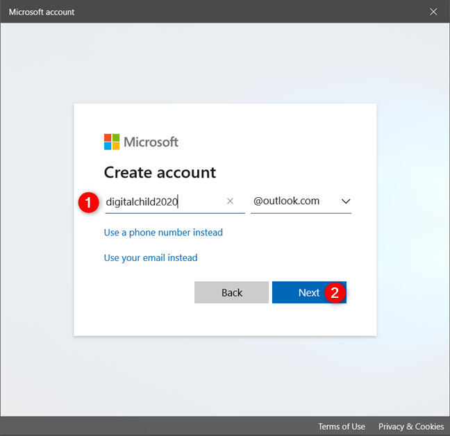 Creating a Microsoft account for your child
