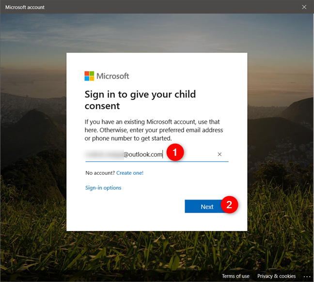 Authenticating with the parent's Microsoft account