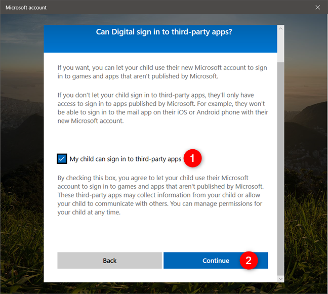 Choosing whether to give consent to the child to use third-party apps