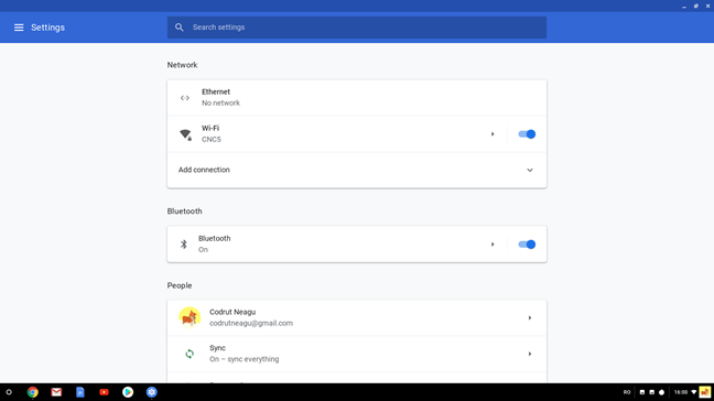The Settings from Chrome OS