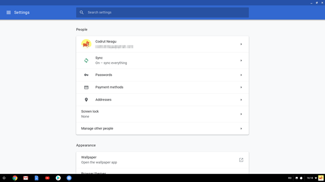 The People settings in Chrome OS