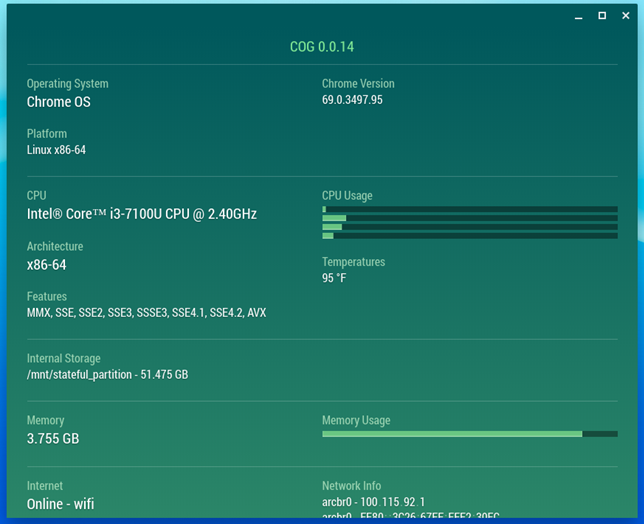 The hardware specs of an ASUS Chromebox 3