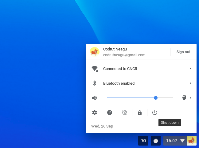 The shutdown button in Chrome OS