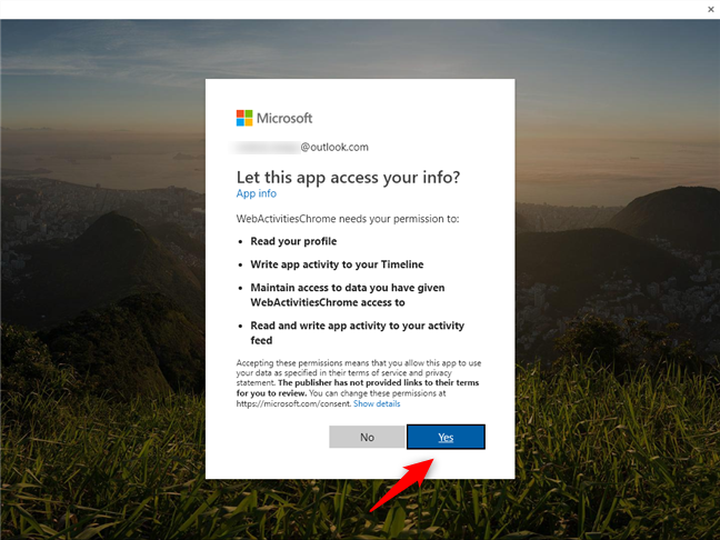 Allowing Web Activities to access your Microsoft account