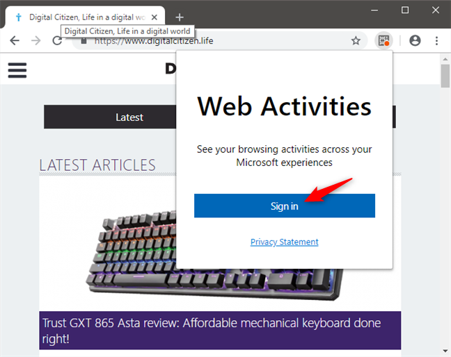 Signing into a Microsoft Account in Web Activities