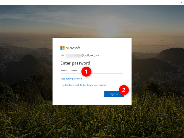 Entering the Microsoft account password