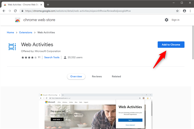 The Web Activities extension page