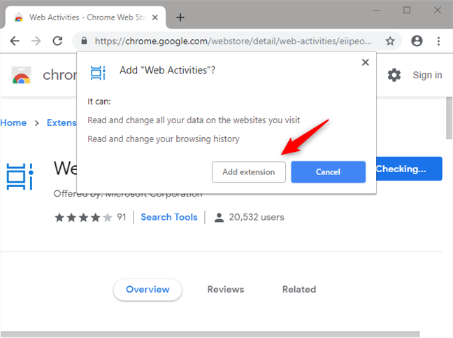 Installing the Web Activities extension in Google Chrome