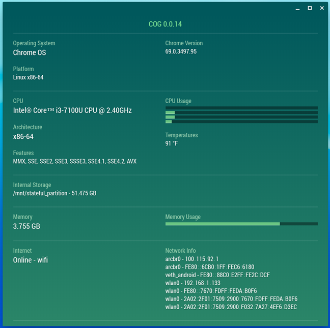 Hardware and software details about ASUS Chromebox 3