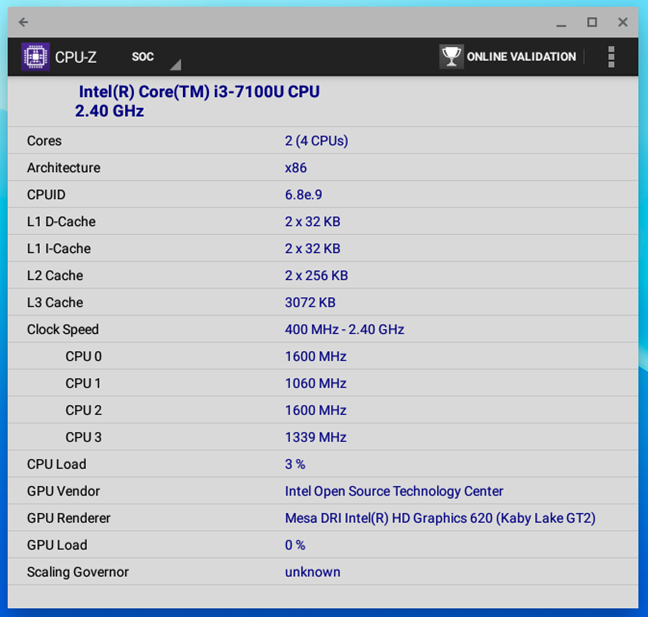 Details of the processor inside the ASUS Chromebox 3