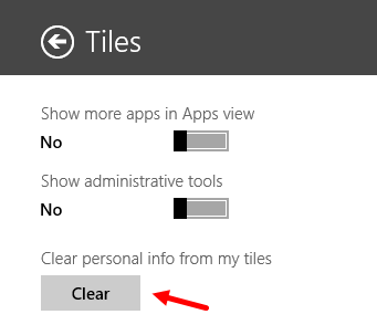 clear, personal, information, tiles, apps, Windows 8.1