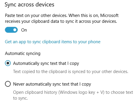 Enable and set the sync across devices