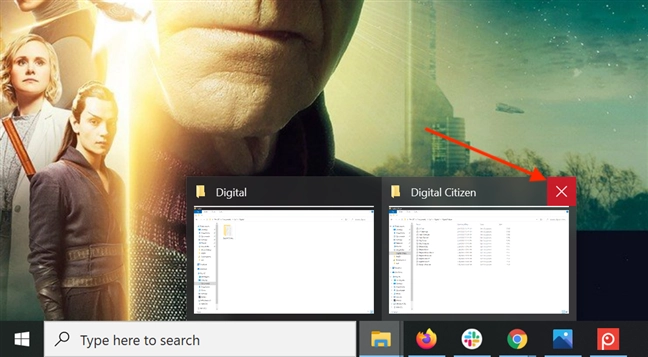 Close an app window from its taskbar preview's X button