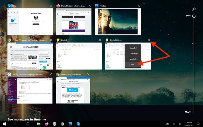 Close apps from Task View in Tablet mode