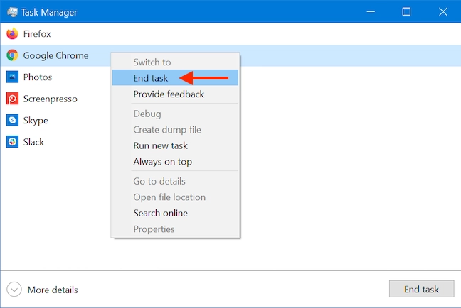 Close apps with the Windows 10 Task Manager